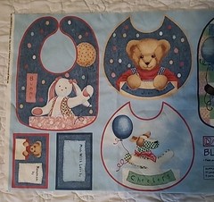 Daisy Kingdom Blue Jean Teddy Baby Bib Fabric Panel Bears W/ Balloons