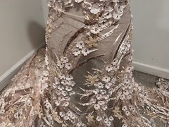 blush pink 3D flower Embroidery Pearl Beaded Lace Fabric 50” Width 1 Yard