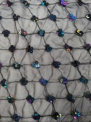 Black & Iris sequins embroidery Metallic mesh net Fabric 56″ Wide
