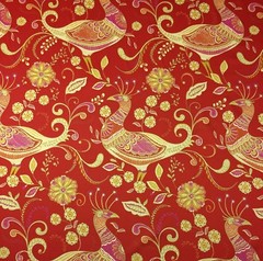 RICHLOOM FANTASY INDIA RED LARGE BIRD QUAIL COTTON MULTIUSE FABRIC BY YARD 54″W