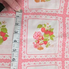 80’s Strawberry Shortcake Pink Squares Fabric Rare 64″x44″ 87 + Squares