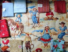 Cowgirl Fabric 8 Fat Quarters Lot All New Red Blue Tan Cotton
