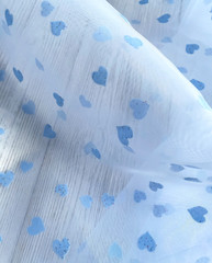 Pale Blue Flocked Heart Pattern ~ Organza Fabric ~ 1 3/8 yds, 56″ wd