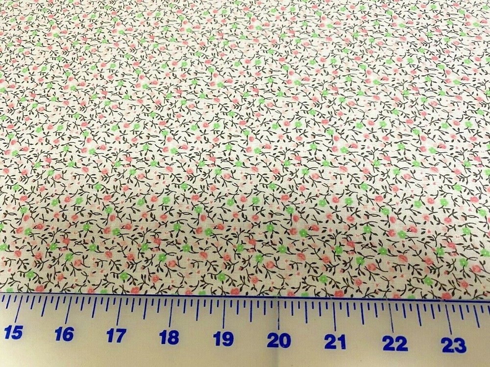 Country Calico Soft Gray w Mint & Pink flowers cotton Fabric per yard