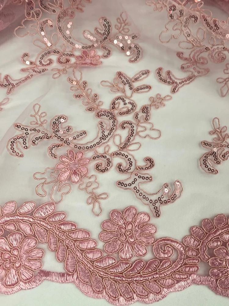 light pink corded Floral lace with sequin Fabric Sold By Yard 52″ Wide Elena