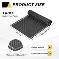 Black Carbon Fiber Fabric Cloth Sheet 2×2 Twill Weave 3K 220g 2 FT x 8 Inch