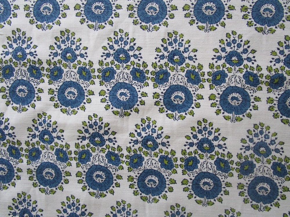 John Robshaw Lanka Linen Blend Blue Indeinne Floral Fabric Print 2.55 yds
