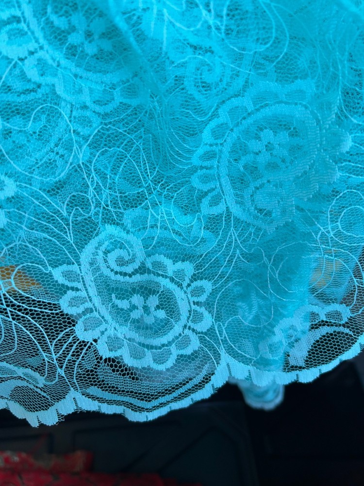 Teal Paisley Floral Lace Fabric By the Yard 46″ Wide