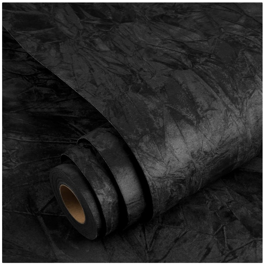 Self Adhesive Velvet Wallpaper – Black Peel and Stick