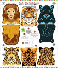 36″ X 44″ Panel Lion Tiger Panther Jaguar Snuggle Pillows Fabric Panel D477.69