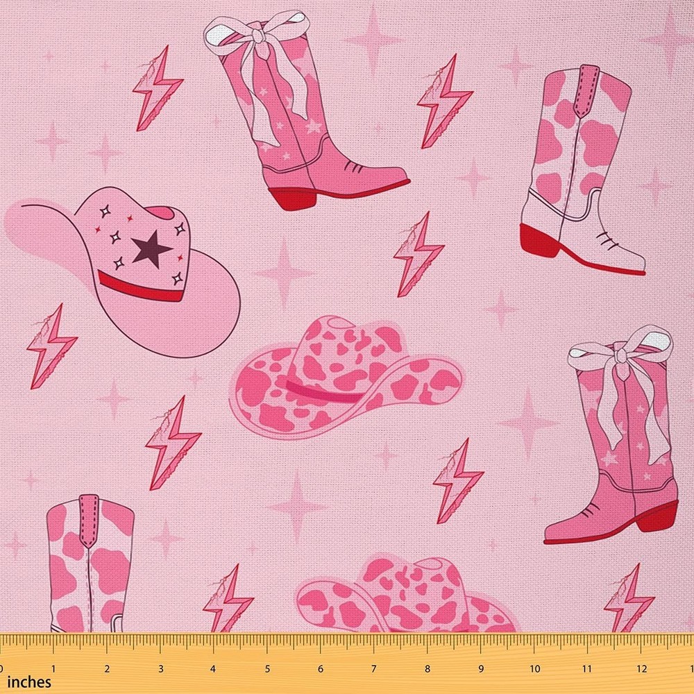 Western Cowgirl Fabric by The Yard,Cowgirl Boots Cap Tribal Texas Star Pink S…