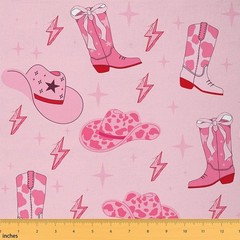 Western Cowgirl Fabric by The Yard,Cowgirl Boots Cap Tribal Texas Star Pink S…