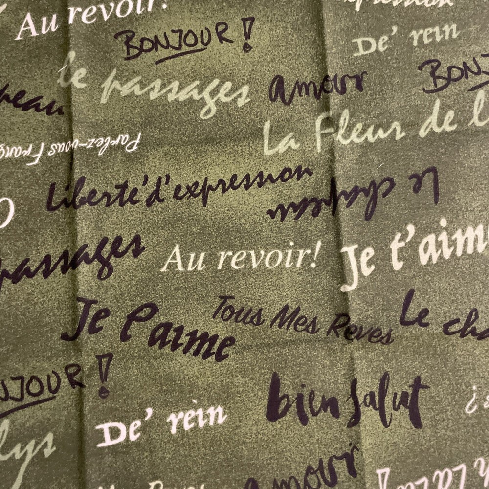 French Words On Green Cotton Fat Quarter 18”x22” New