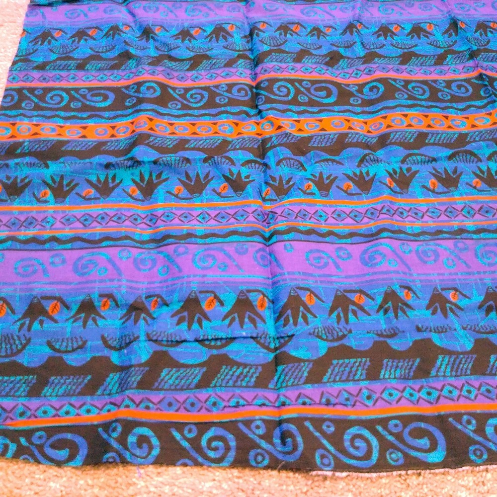 Fabric Remnant Tribal Stripe Swirls Geometric Lines Purple Blue Black 50 x 58