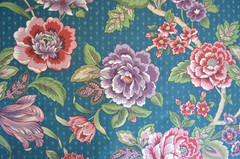 VINTAGE STANLEY KING Teal Blue Floral/ 100% Cotton/ Chrysanthemum Cottage Granny