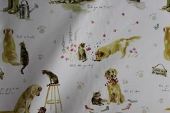 Clarke & Clarke, Best of Friends, Mischievous Dogs and Cats, 55″ W X BTY, Cream