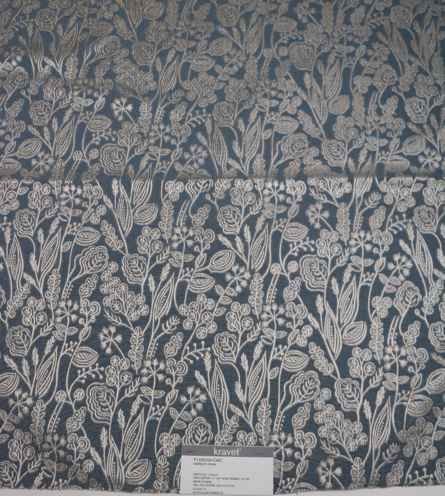 Kravet Clarke Clarke Fabric Remnant 26″x26″ Pattern “Marbury” Color Denim