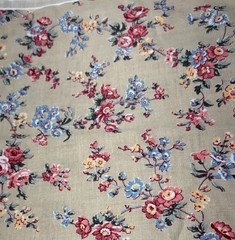 Floral Cotton Fabric Beige Red & Blue Flowers 11 x 54″ Quilting Sewing Craft