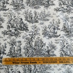 Waverly Rustic Toile Fabric Black & White 54×102 inches Country Life Scenes