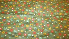 Cotton FABRIC Stylized Flowers Hearts Multi Colored on Olive green 2yd x 42
