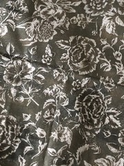 Woven Fabric Remnant Black Gray Floral Rose Print 16 Inches Long 44 Inches Wide