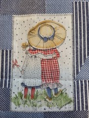 VTG American Greetings HOLLY HOBBY Denim Blue Patchwork Fabric 45″ x 57″ OOP HTF
