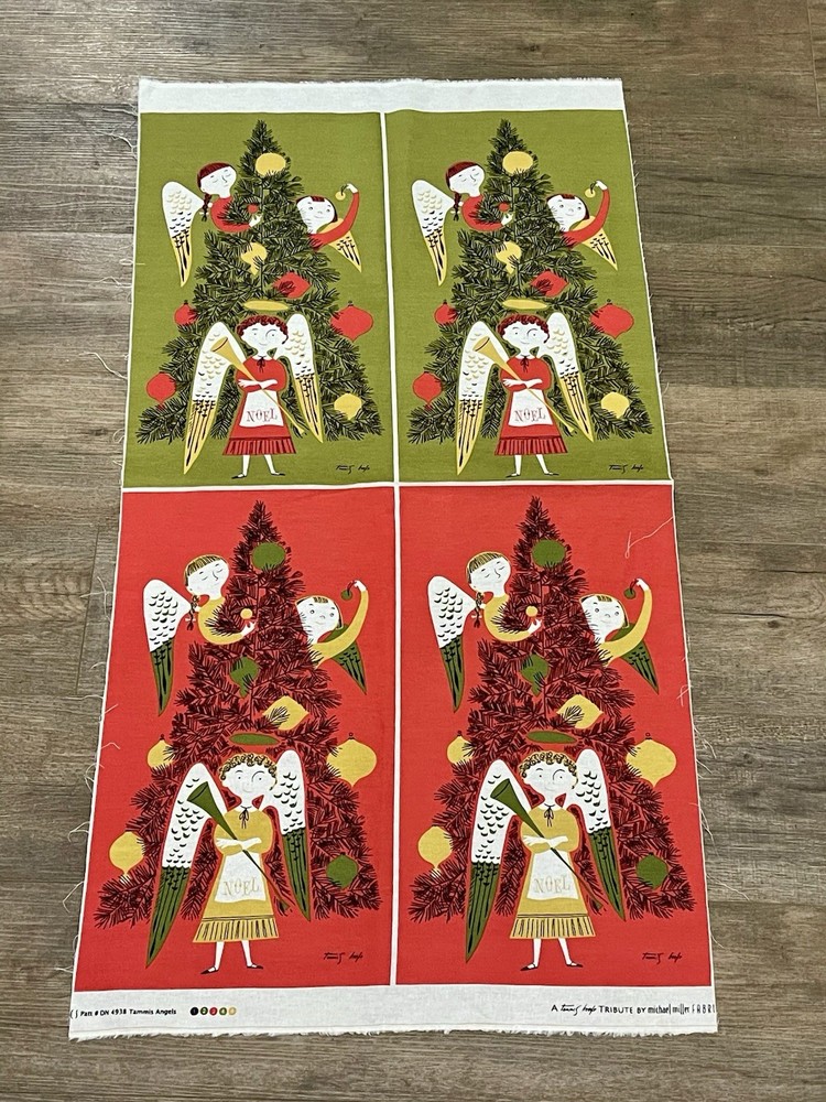 Michael Miller Fabric Panel Chinese Christmas Angel Tree Art Signed MCM Quilt