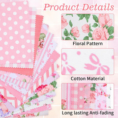 42 Pcs Pink Charm Packs for Quilting, 5X5 Inch Precut Cotton Quilting Fabric Squ