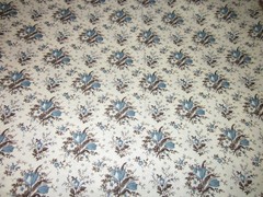 F7325, Judie Rothermel, c.1850-1860, 19th Century, ft qtr, blue tulips on cream,