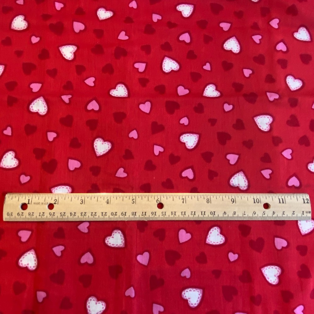 1.5 YD Vintage Heart Toss Fabric Red Cotton Print
