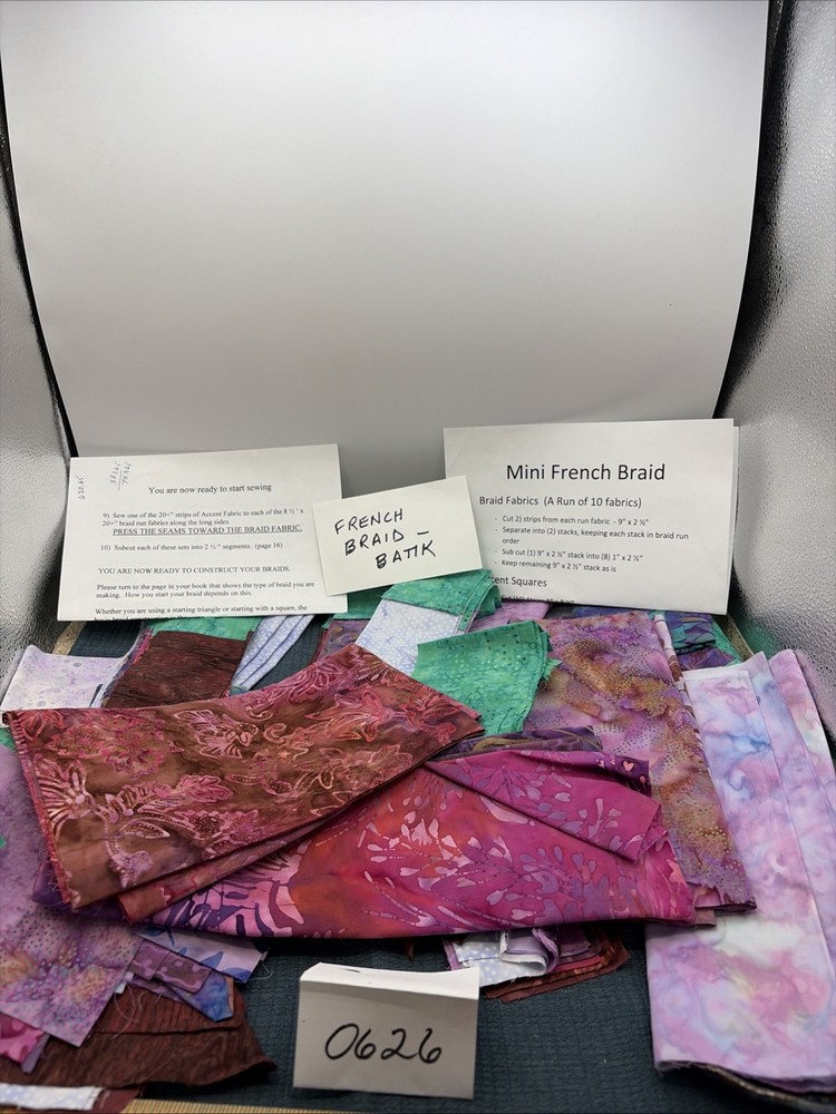 Batik Fabric Scraps And Strips For Mini French Braid Quilting. Multiple Colors