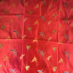 Red Satin Multi Color Butterflies/ Striped Multi Color Back 45”x54” Fabric