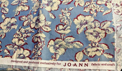Mid Century Repro Large Ivory & Burgundy Floral Print on Blue JoAnn BTHY