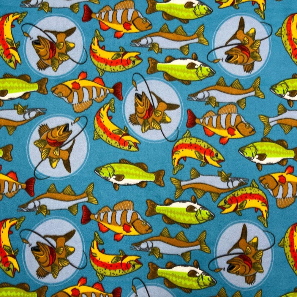Fish Tales Turquoise Print Fleece Fabric – 60″ Wide – Sold by The Yard & Bolt