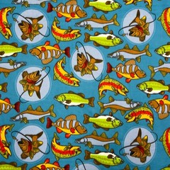 Fish Tales Turquoise Print Fleece Fabric – 60″ Wide – Sold by The Yard & Bolt