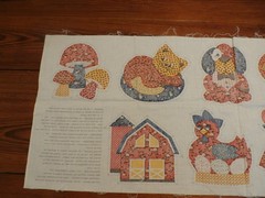Vintage Barnyard Appliques Fabric Panel Sunbonnet Kids Mushrooms Cranston VIP