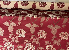 Embossed Embroidered Faux Silk Fabric Gold Red Floral Leaf Motif Design 7.19 y