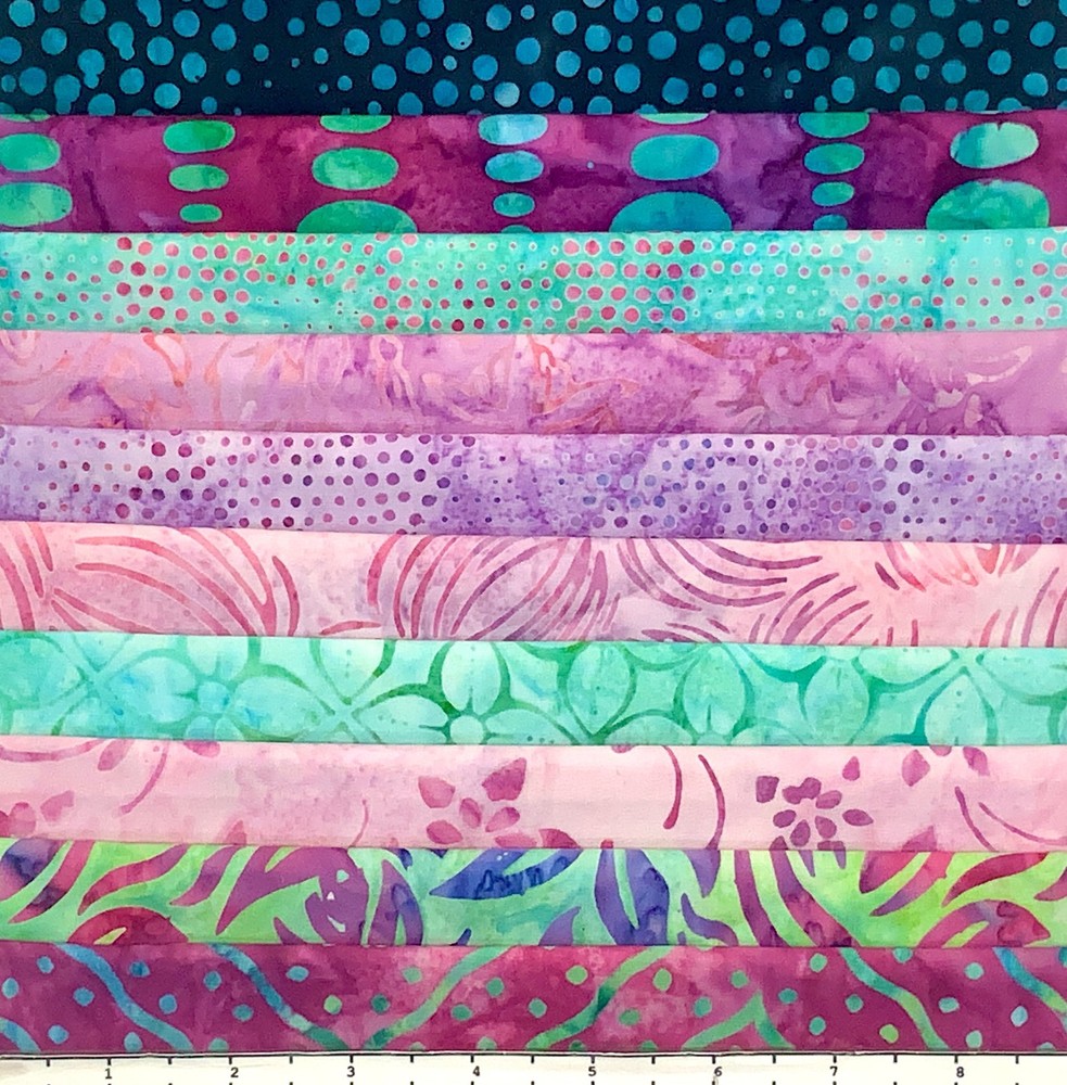 Lot 10 Fat Quarters Magenta & Mint Batik Lunn Fabric FQ Pack 100% Cotton Pink