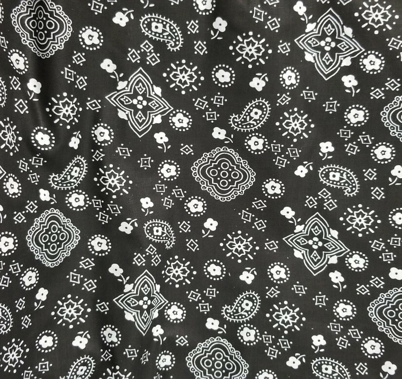 4.5 Yards Black with White Paisley Print Polycotton Polyester Cotton Blend