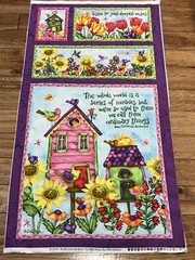 Birdhouse flower Gardens cotton Fabric Panel sewing craft SPX 23 x 44