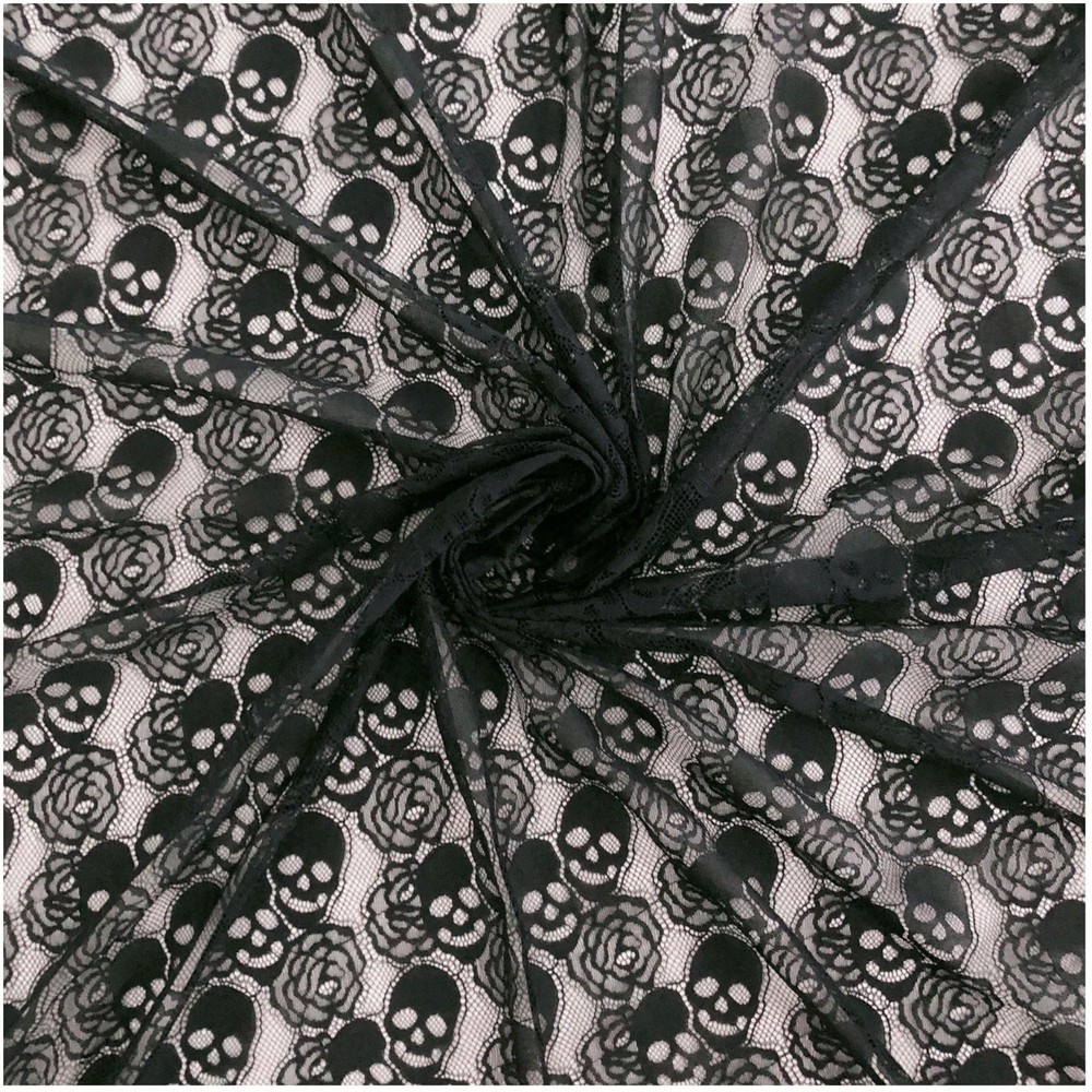 60 * 36 Inches Lace Fabric, 1 Yard Black Skull Pettern Lace Fabric, 1 Yd Non-Str