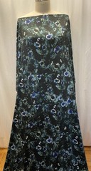 100% Floral Silk Charmeuse Deep Teal & Midnight Navy Blue 2Yards 23″ Long 54″ W