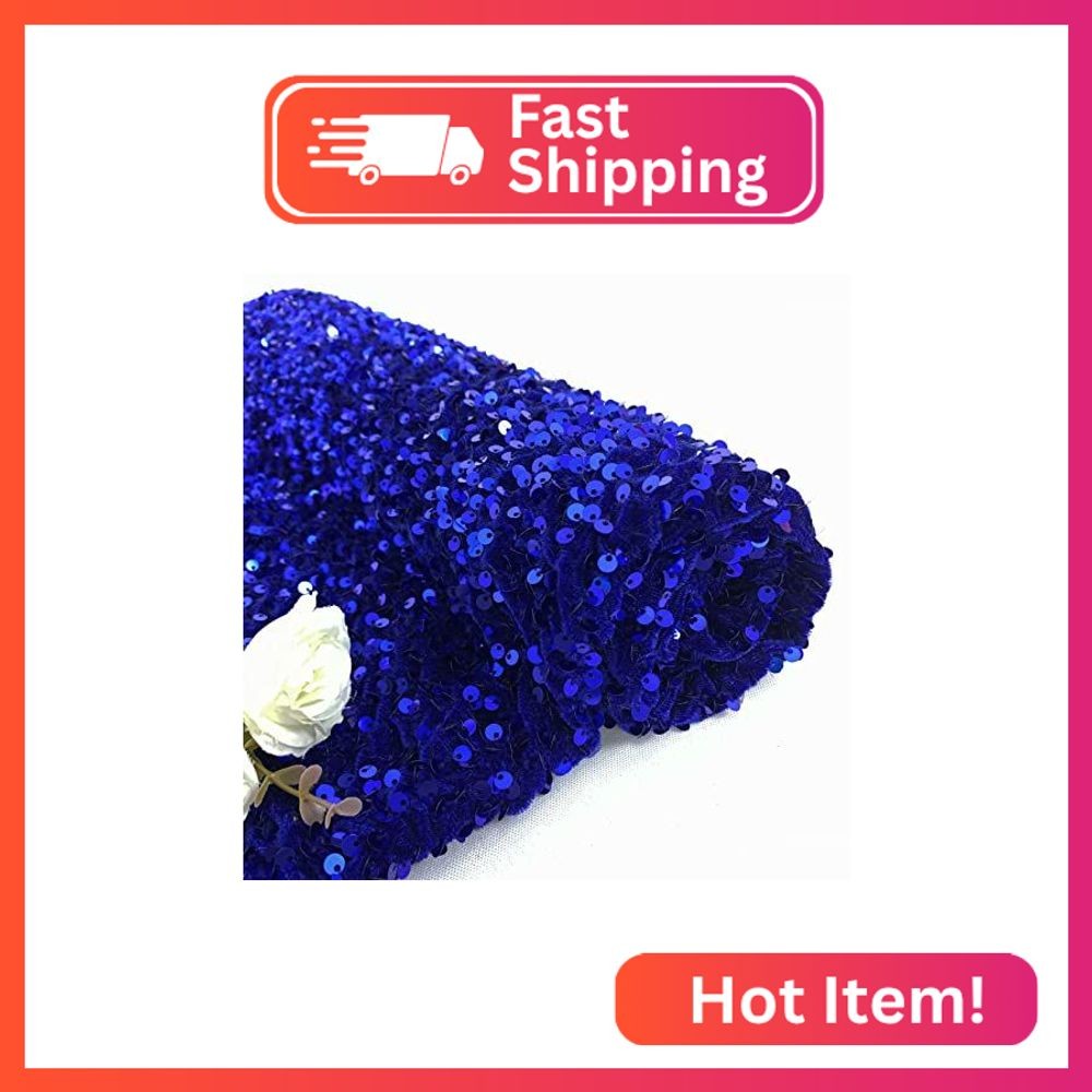 Blue Sequin Fabric by the Yard 1 Yard Velvet Fabric Sequin Stretch Fabric Royal
