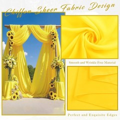 Yellow Chiffon Sheer Wedding Arch Draping Fabric Curtains 28 In x 20ft 2 Panel