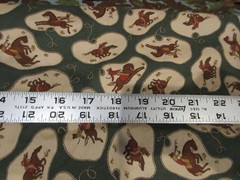 Vintage Western Cowboy Fabric Hunter Green Toile Rodeo Bucking Horse Cotton 1 Yd