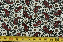 By 1/2 Yd, Vintage, Red & Green Floral-Paisley on Cream Cotton, Cranston, P139