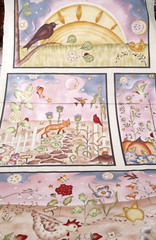 Fabric Red Rooster Panel “Who Comes to Zinnia’s Garden?” Crow Fox Bunny $10.95