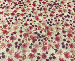 OOP Floral Flowy Lawn Fabric Purple Pink Fuchsia Green On Buttery Cream 2 Yards