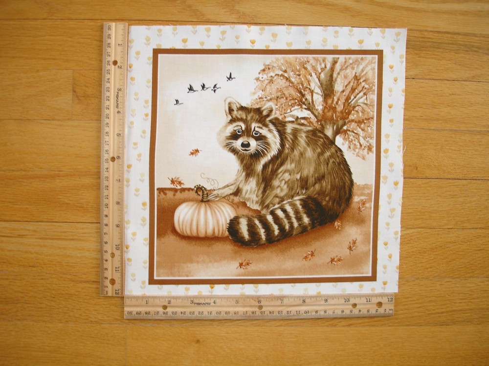 Fall Autumn Raccoon Pumpkin Ducks Cotton Quilt Fabric Block