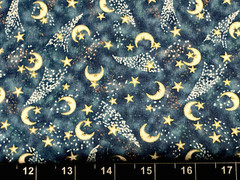 Tina Scrap 9″x21″ Cosmos Moon Star Metallic Gold Night Sky Mini Fabric COTTON